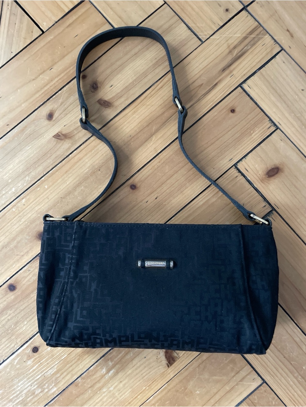 Longchamp Black Shoulder Bag with Tonal Logo Jacquard vintage Y2K